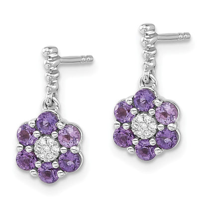 Solid 14k White Gold Simulated Amethyst and CZ Earrings