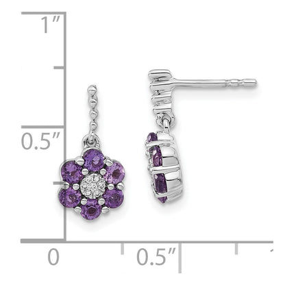 Solid 14k White Gold Simulated Amethyst and CZ Earrings