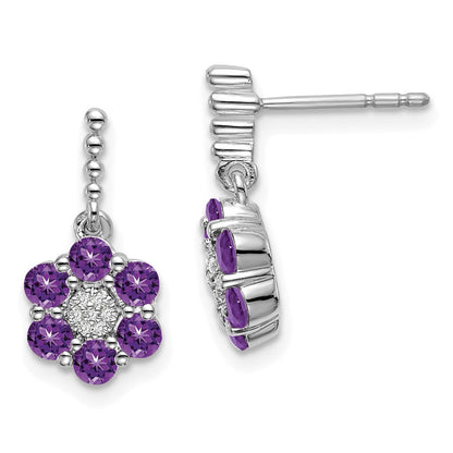 14k White Gold Amethyst and Real Diamond Earrings EM7191-AM-004-WA