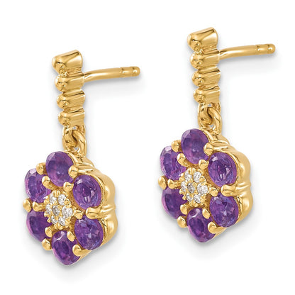 Solid 14k Yellow Gold Simulated Amethyst and CZ Earrings
