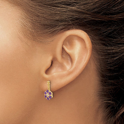 Solid 14k Yellow Gold Simulated Amethyst and CZ Earrings