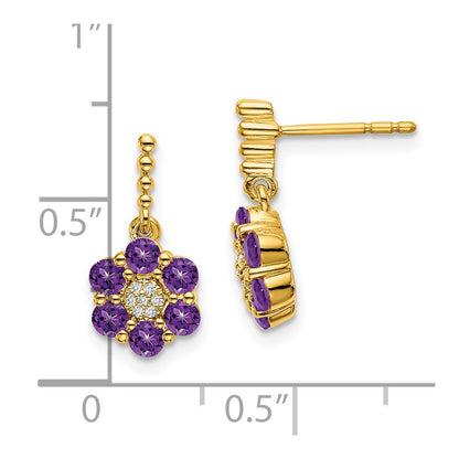 Solid 14k Yellow Gold Simulated Amethyst and CZ Earrings