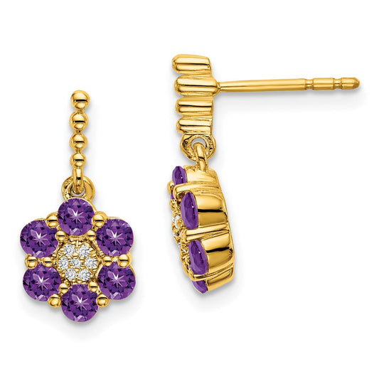 14k Yellow Gold Amethyst and Real Diamond Earrings EM7191-AM-004-YA
