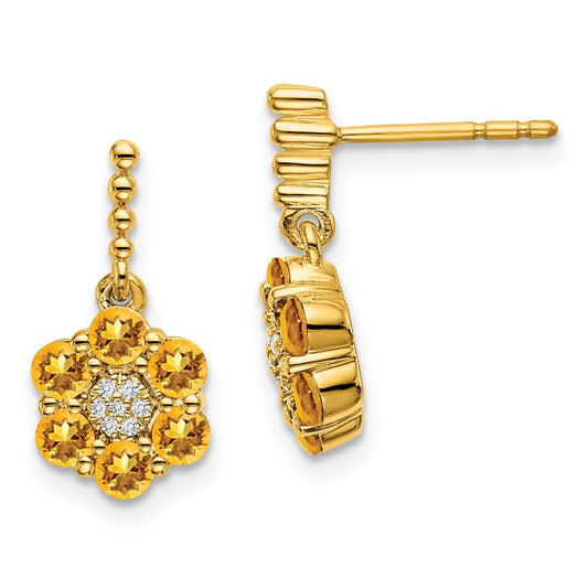 14k Yellow Gold Citrine and Real Diamond Earrings EM7191-CI-004-YA