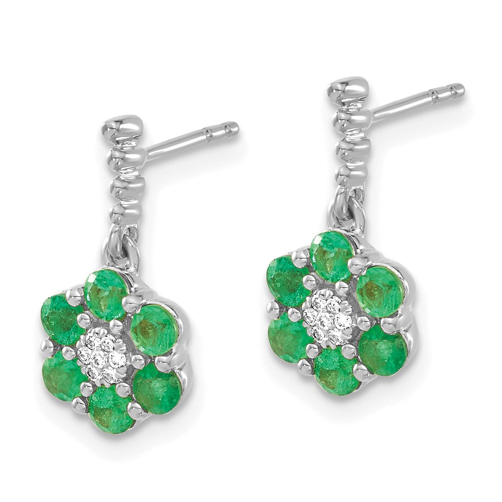 Solid 14k White Gold Simulated Emerald and CZ Earrings