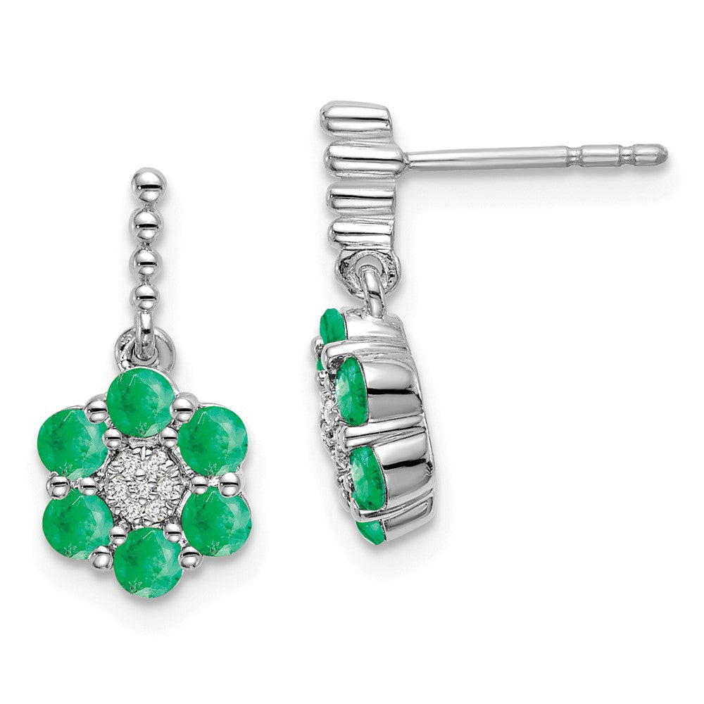 Solid 14k White Gold Simulated Emerald and CZ Earrings