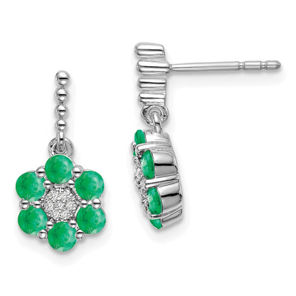 Solid 14k White Gold Simulated Emerald and CZ Earrings