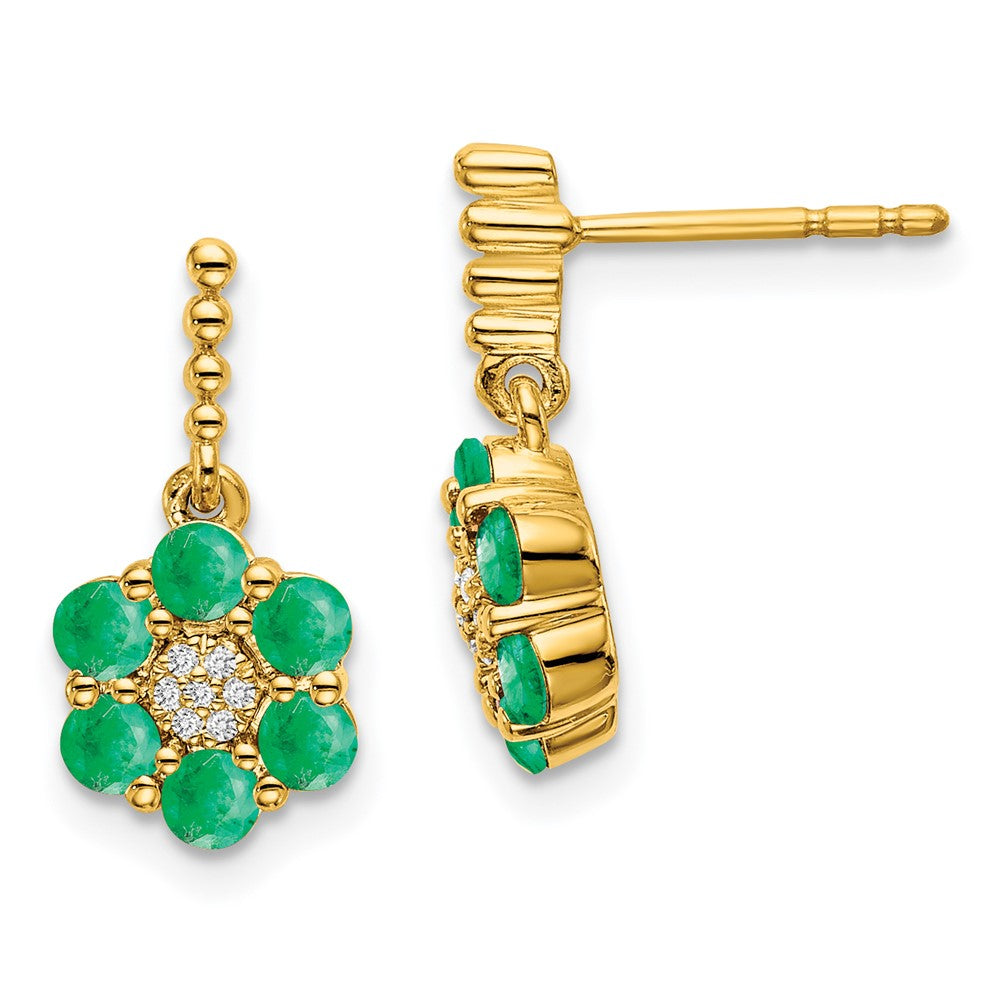 14k Yellow Gold Emerald and Real Diamond Earrings EM7191-EM-005-YA
