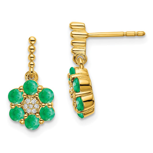 14k Yellow Gold Emerald and Real Diamond Earrings EM7191-EM-005-YA