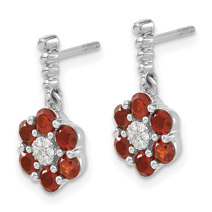 Solid 14k White Gold Simulated Garnet and CZ Earrings