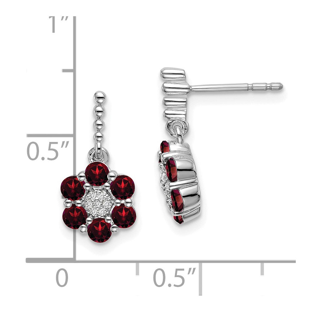 Solid 14k White Gold Simulated Garnet and CZ Earrings