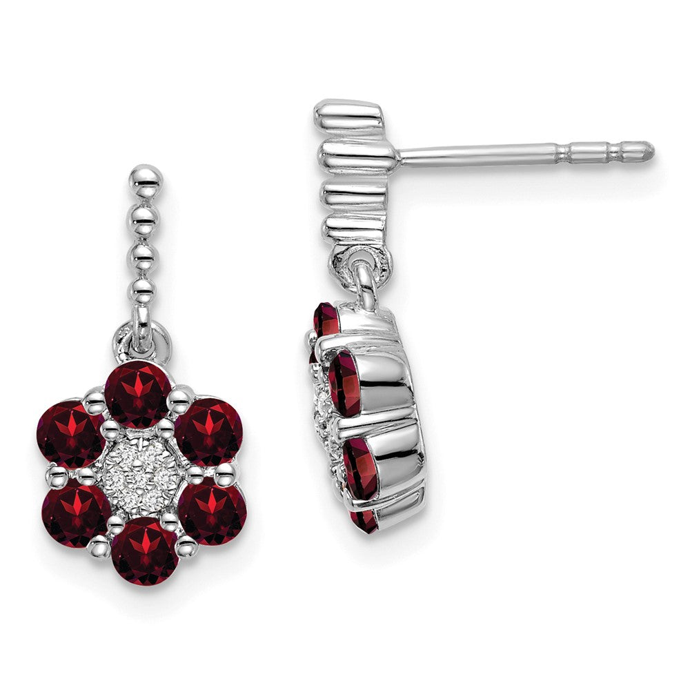 Solid 14k White Gold Simulated Garnet and CZ Earrings