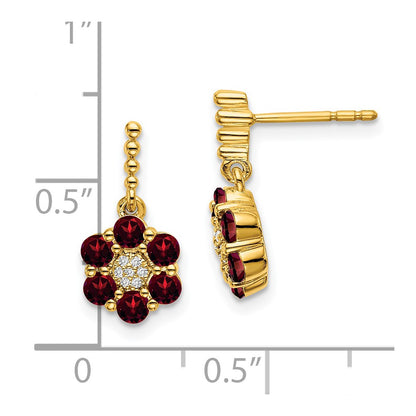 Solid 14k Yellow Gold Simulated Garnet and CZ Earrings