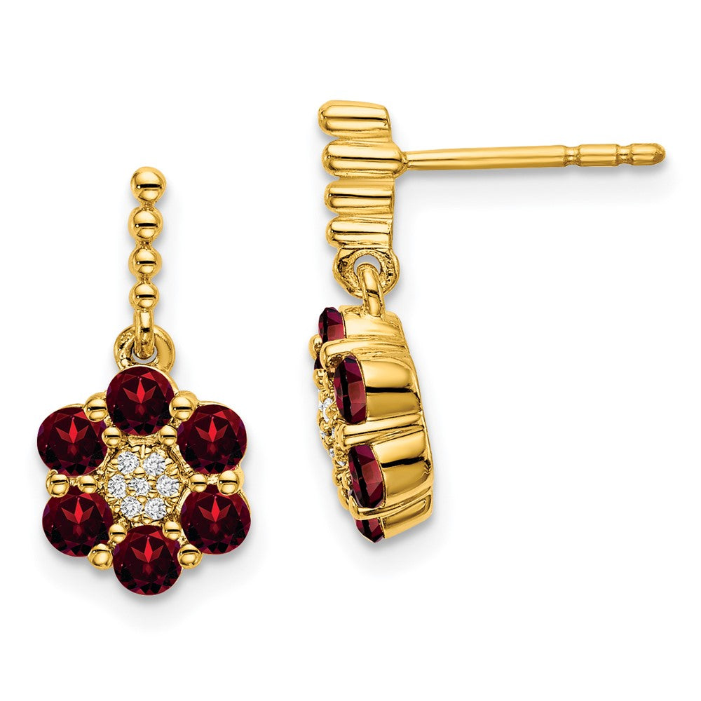 14k Yellow Gold Garnet and Real Diamond Earrings EM7191-GA-004-YA