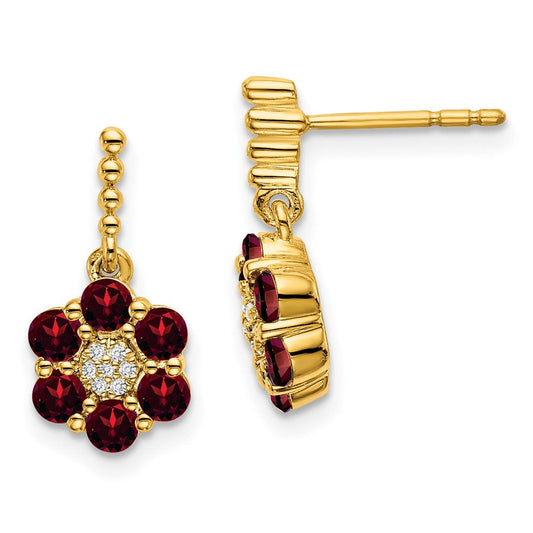 14k Yellow Gold Garnet and Real Diamond Earrings EM7191-GA-004-YA