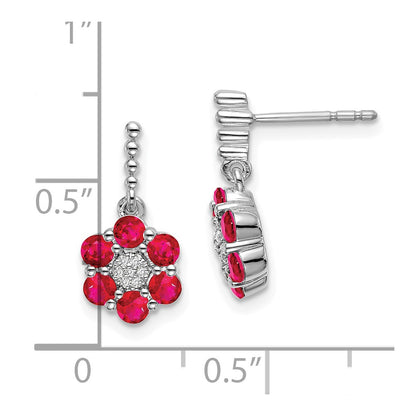 Solid 14k White Gold Simulated Ruby and CZ Earrings