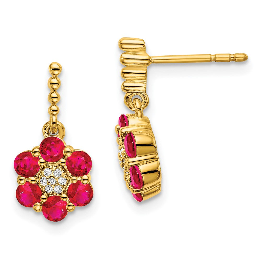 14k Yellow Gold Ruby and Real Diamond Earrings EM7191-RU-005-YA
