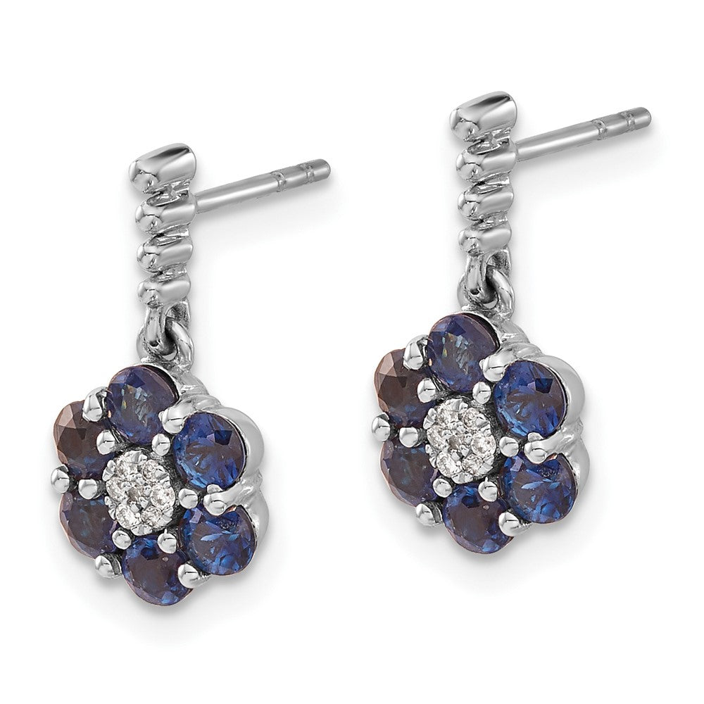Solid 14k White Gold Simulated Sapphire and CZ Earrings
