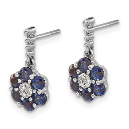 Solid 14k White Gold Simulated Sapphire and CZ Earrings