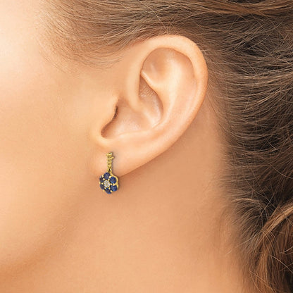 Solid 14k Yellow Gold Simulated Sapphire and CZ Earrings