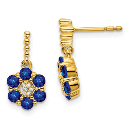 Solid 14k Yellow Gold Simulated Sapphire and CZ Earrings