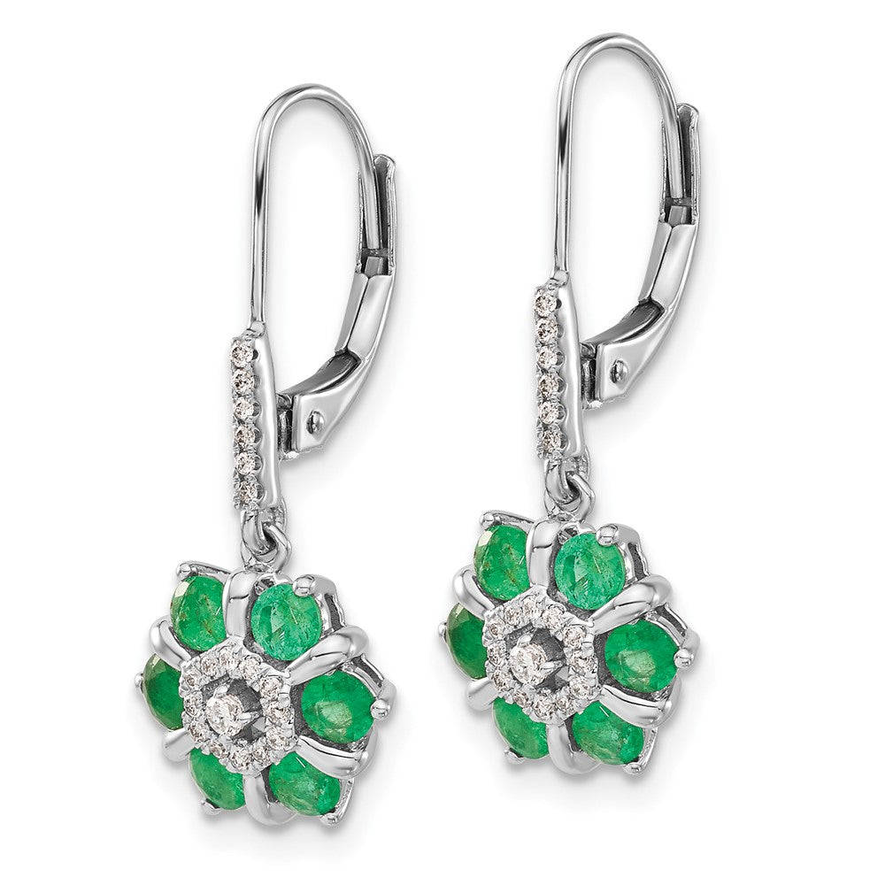 Solid 14k White Gold Simulated Emerald and CZ LeverbacK Earrings