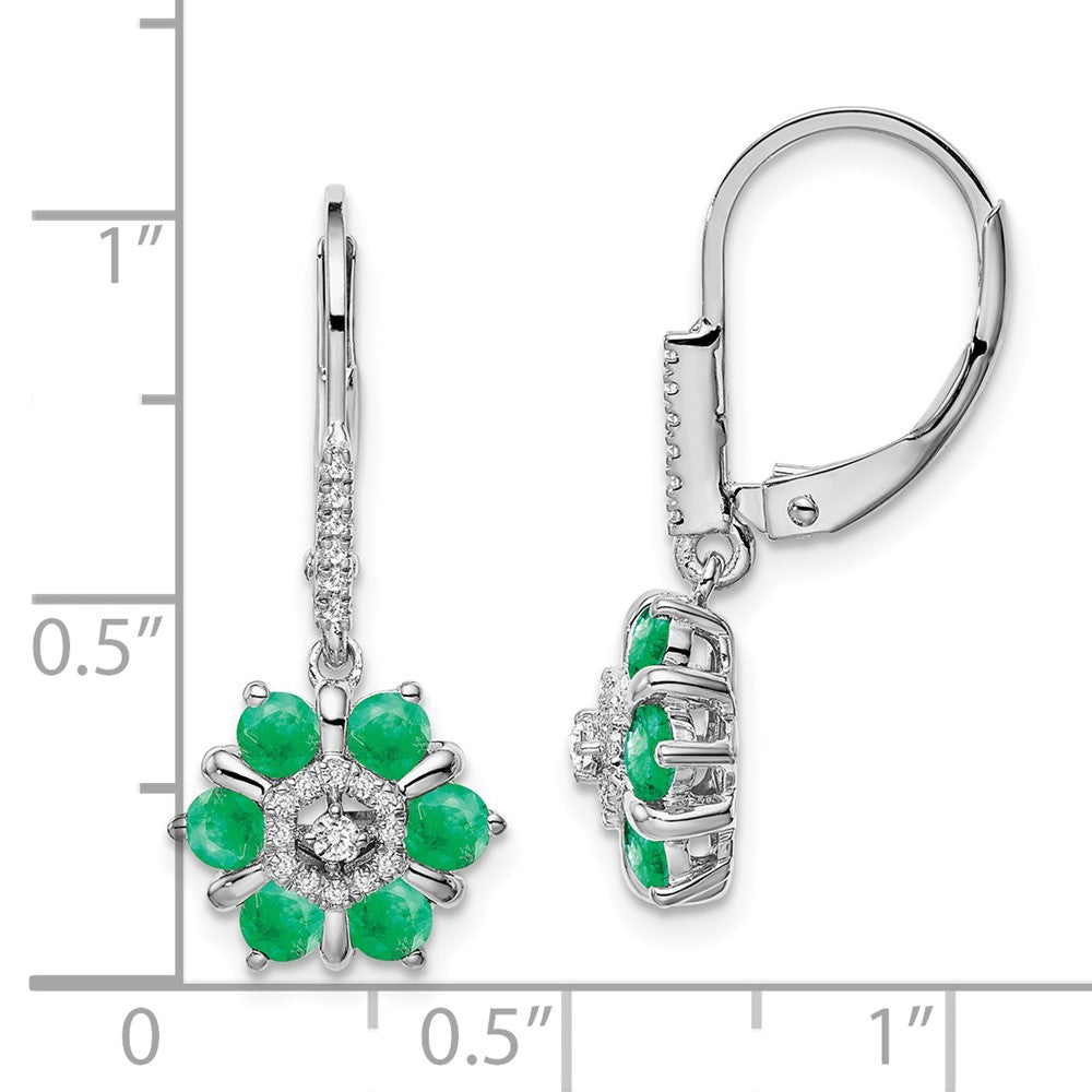 Solid 14k White Gold Simulated Emerald and CZ LeverbacK Earrings