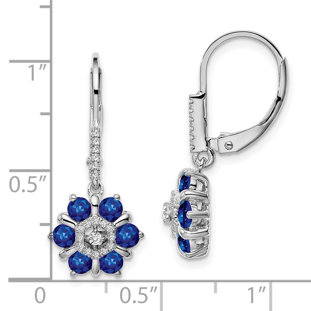 Solid 14k White Gold Simulated Sapphire and CZ LeverbacK Earrings