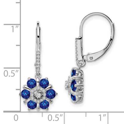 Solid 14k White Gold Simulated Sapphire and CZ LeverbacK Earrings