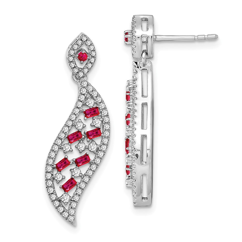 14k White Gold Ruby and Real Diamond Wave Post Earrings EM7193-RU-058-WA