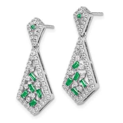 Solid 14k White Gold Simulated Emerald and CZ Earrings