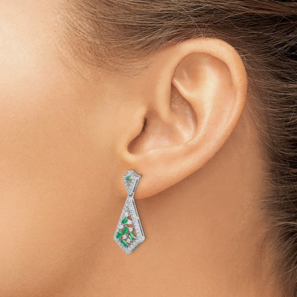 Solid 14k White Gold Simulated Emerald and CZ Earrings