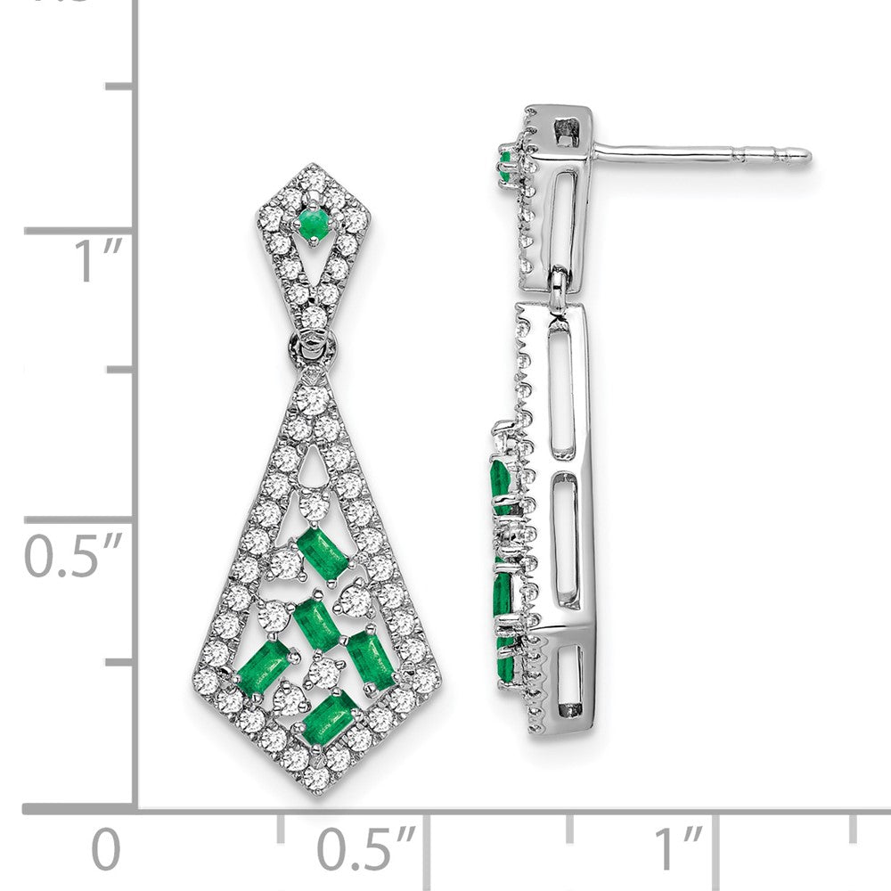 Solid 14k White Gold Simulated Emerald and CZ Earrings
