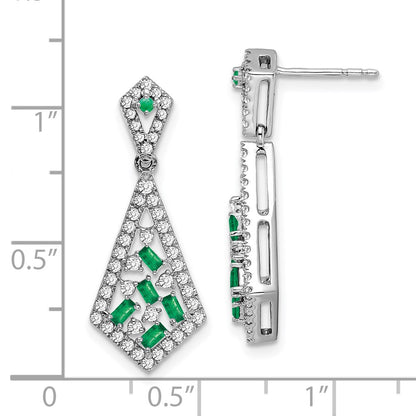 Solid 14k White Gold Simulated Emerald and CZ Earrings