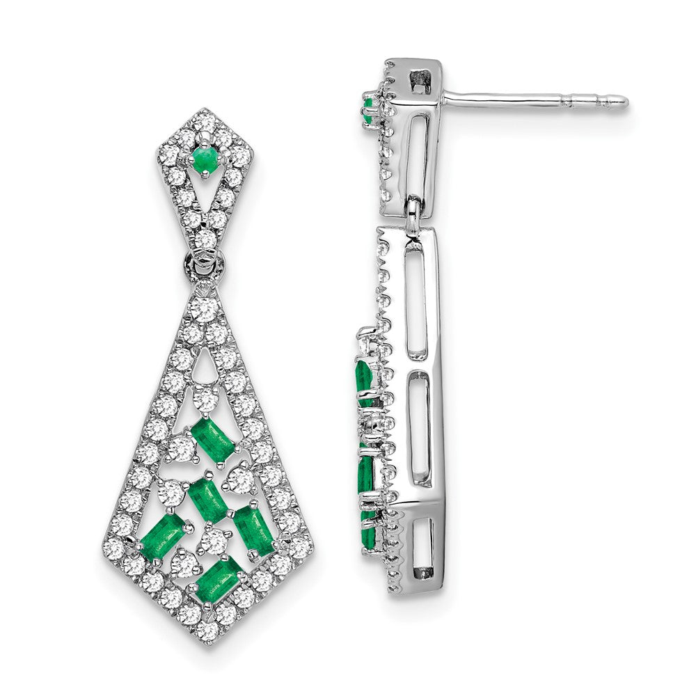 Solid 14k White Gold Simulated Emerald and CZ Earrings