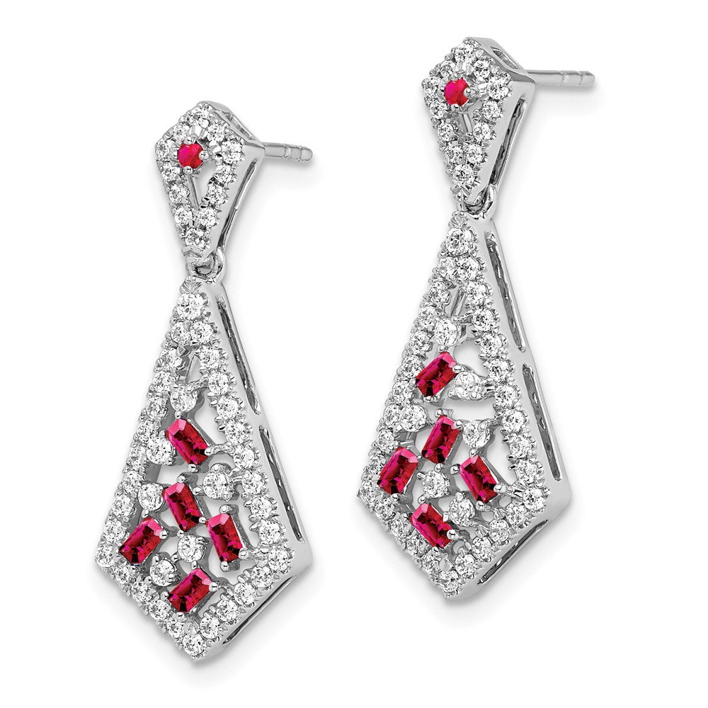 Solid 14k White Gold Simulated Ruby and CZ Earrings