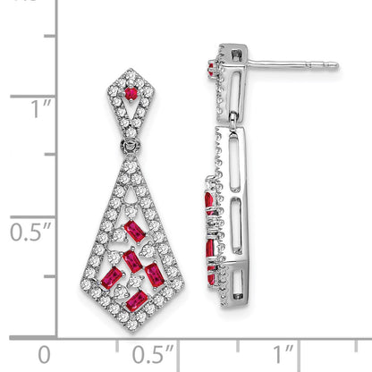 Solid 14k White Gold Simulated Ruby and CZ Earrings