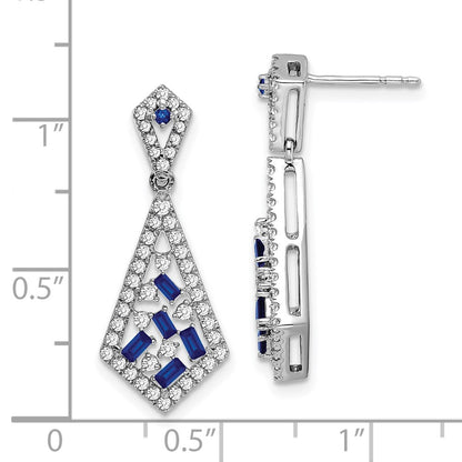 Solid 14k White Gold Simulated Sapphire and CZ Earrings