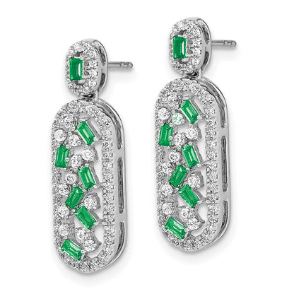 Solid 14k White Gold Simulated Emerald and CZ Earrings