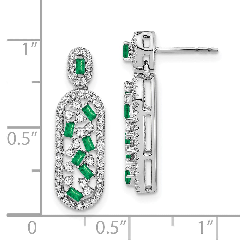 Solid 14k White Gold Simulated Emerald and CZ Earrings