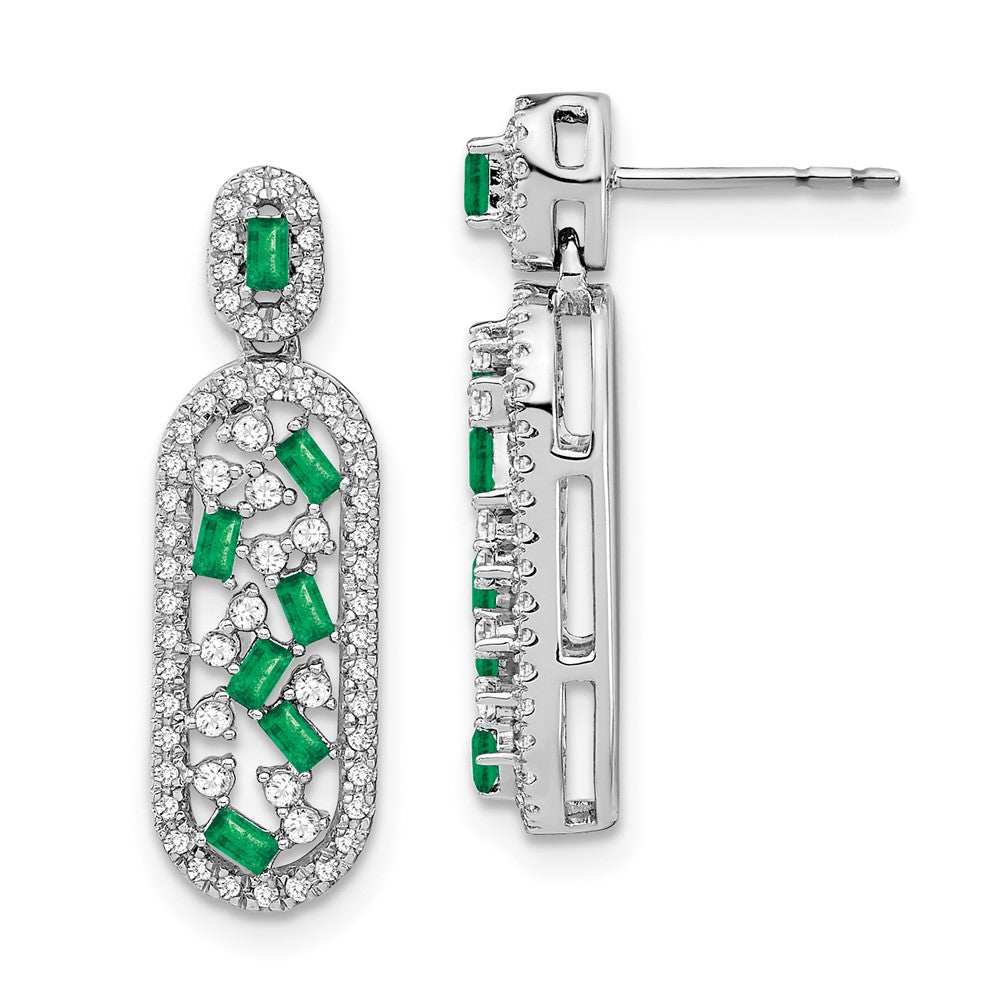 Solid 14k White Gold Simulated Emerald and CZ Earrings