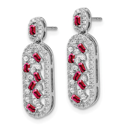 Solid 14k White Gold Simulated Ruby and CZ Earrings