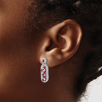 Solid 14k White Gold Simulated Ruby and CZ Earrings