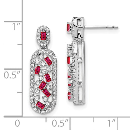 Solid 14k White Gold Simulated Ruby and CZ Earrings