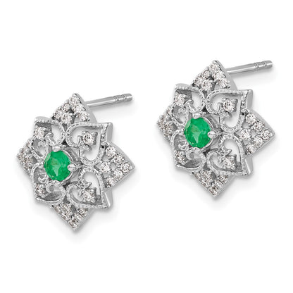 Solid 14k White Gold Simulated Emerald and CZ Earrings