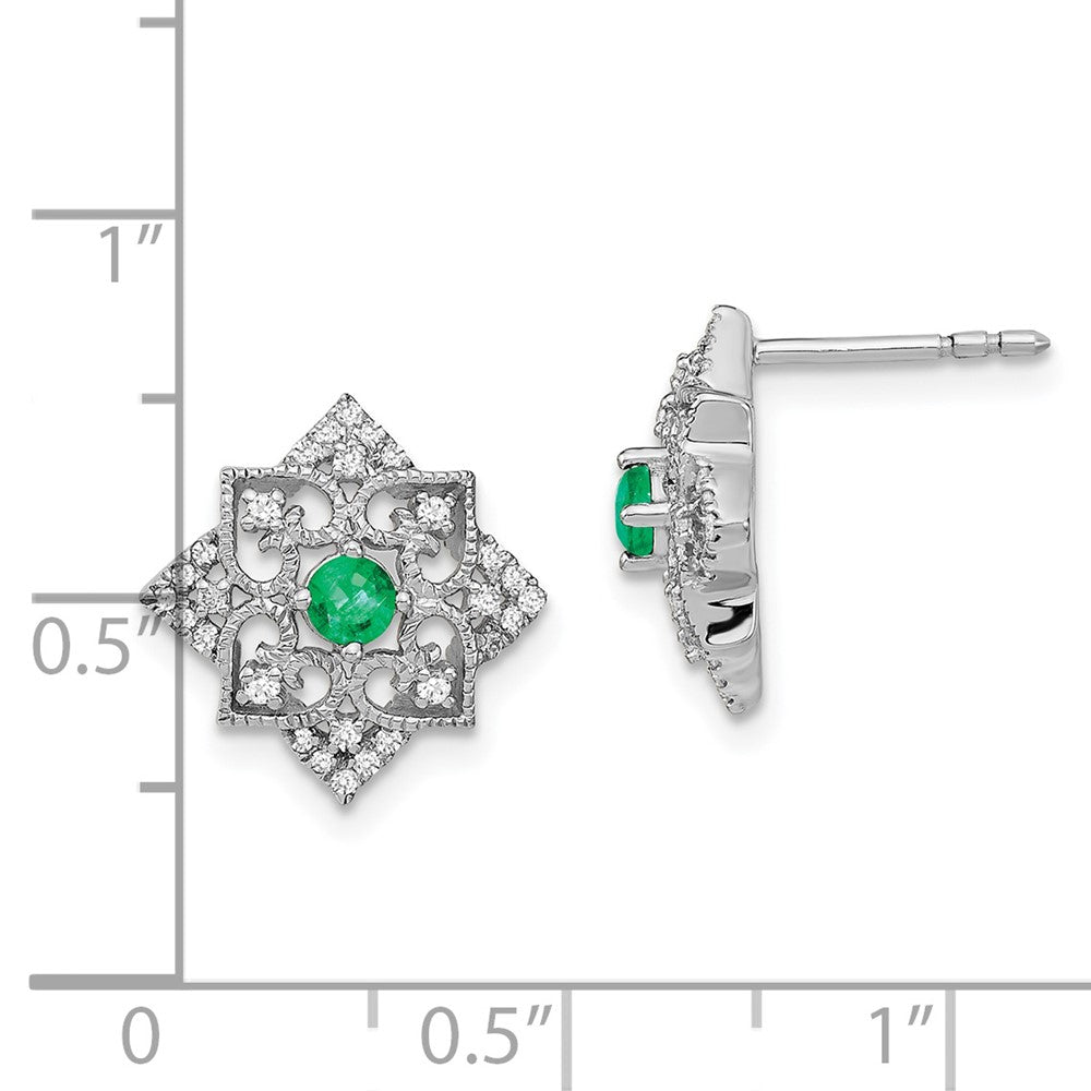 Solid 14k White Gold Simulated Emerald and CZ Earrings