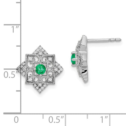 Solid 14k White Gold Simulated Emerald and CZ Earrings