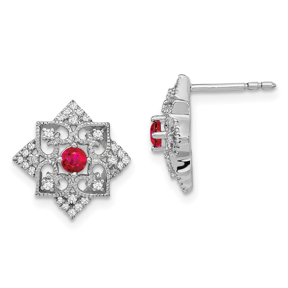 14k White Gold Ruby and Real Diamond Earrings EM7196-RU-025-WA