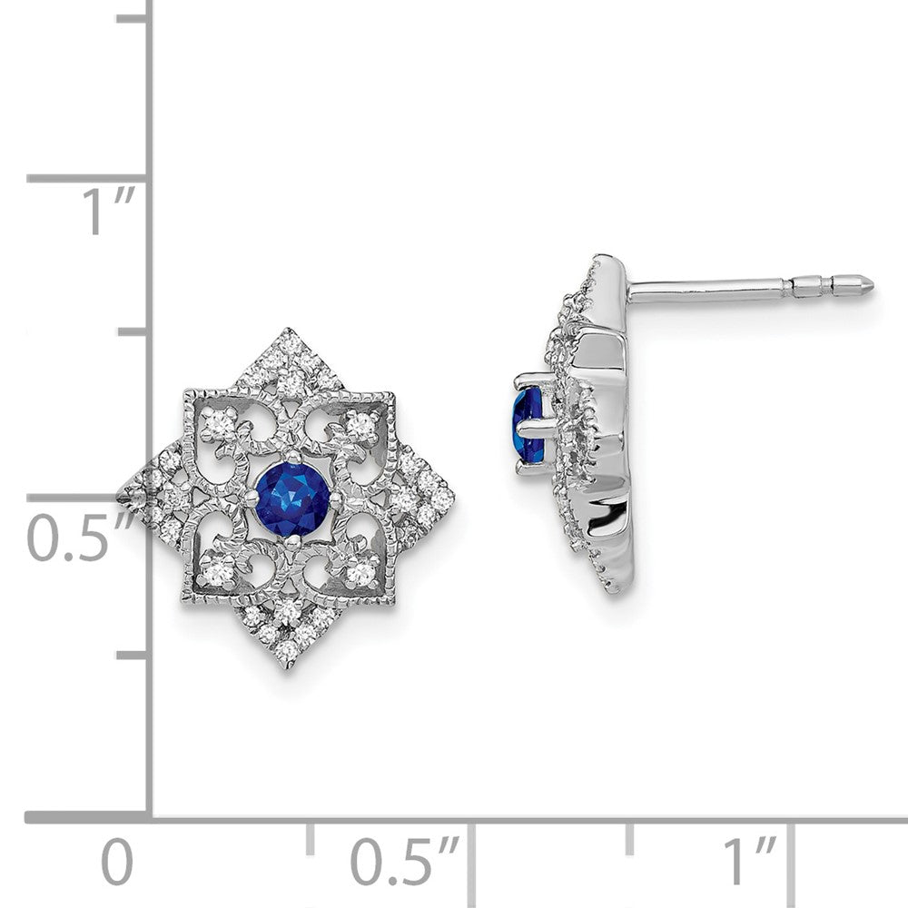 Solid 14k White Gold Simulated Sapphire and CZ Earrings