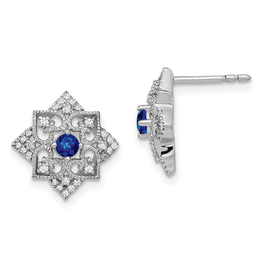 14k White Gold Sapphire and Real Diamond Earrings EM7196-SA-025-WA